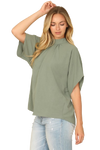 Solid Back Ribbon Dolman Sleeve High Neck Top Olive - Pack of 6