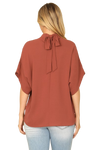 Solid Back Ribbon Dolman Sleeve High Neck Top Rust - Pack of 6