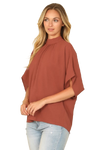 Solid Back Ribbon Dolman Sleeve High Neck Top Rust - Pack of 6
