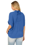 Solid Back Ribbon Dolman Sleeve High Neck Top Vintage Blue - Pack of 6