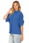 Solid Back Ribbon Dolman Sleeve High Neck Top Vintage Blue - Pack of 6