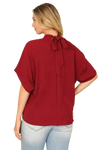 Solid Back Ribbon Dolman Sleeve High Neck Top Wine - Pack of 6