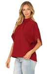 Solid Back Ribbon Dolman Sleeve High Neck Top Wine - Pack of 6