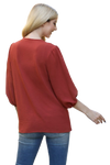 V Neck Band Elastic Tunnel Sleeve Woven Top Rust - Pack of 6