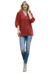 V Neck Band Elastic Tunnel Sleeve Woven Top Rust - Pack of 6