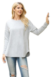 Long Sleeve French Terry Rounded Hem Top Heather Grey Lt. - Pack of 4