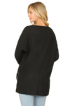 Brushed Waffle V Neck Long Sleeve Side Slit Top Black - Pack of 6