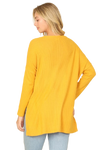 Brushed Waffle V Neck Long Sleeve Side Slit Top Mustard - Pack of 6