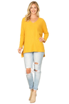 Brushed Waffle V Neck Long Sleeve Side Slit Top Mustard - Pack of 6