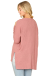 Brushed Waffle V Neck Long Sleeve Side Slit Top Mauve Deep - Pack of 6