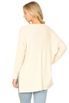 Brushed Waffle V Neck Long Sleeve Side Slit Top Natural - Pack of 6