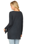 Brushed Waffle V Neck Long Sleeve Side Slit Top Navy - Pack of 6