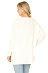 Brushed Waffle V Neck Long Sleeve Side Slit Top Off White - Pack of 6