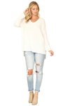 Brushed Waffle V Neck Long Sleeve Side Slit Top Off White - Pack of 6