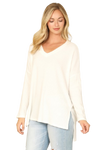 Brushed Waffle V Neck Long Sleeve Side Slit Top Off White - Pack of 6