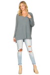 Brushed Waffle V Neck Long Sleeve Side Slit Top Teal Denim - Pack of 6