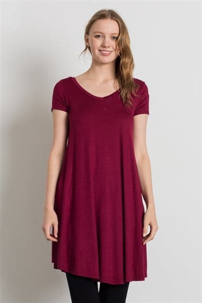 Cap Sleeve Solid Dresses Burgundy - Pack of 6 Cap Sleeve Solid Dresses Burgundy - Pack of 6