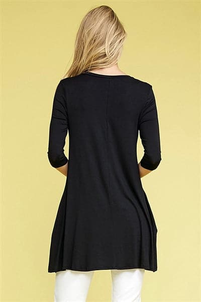 V-Neck 3 Quarter Sleeve Side Pocket Tunic Black - Pack of 6