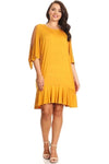 Plus Size Cold Shoulder Ruffle Hem Dress Mustard - Pack of 6