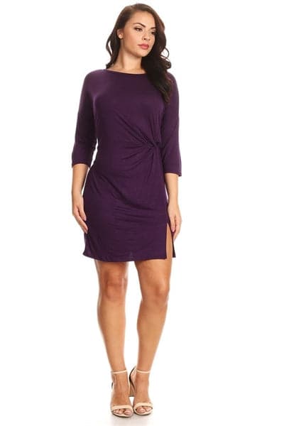 Wholesale Plus Size Twist Knot Slit Front Dress Purple for Sale Wholesale Plus Size Twist Knot Slit Front Dress Purple for Sale