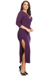 Plus Size Side Slit V-Neck Midi Dress Plum - Pack of 6