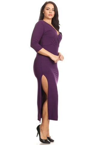 Plus Size 3/4 Sleeve Solid Dress Ruby - Pack of 6