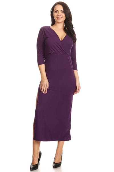 Plus Size Side Slit V-Neck Midi Dress Plum - Pack of 6