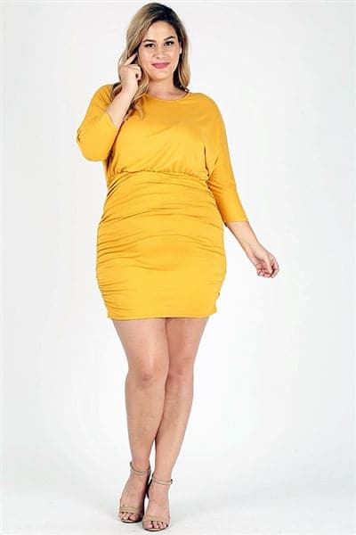 Plus Size 3/4 Sleeve Solid Dress Mustard - Pack of 6