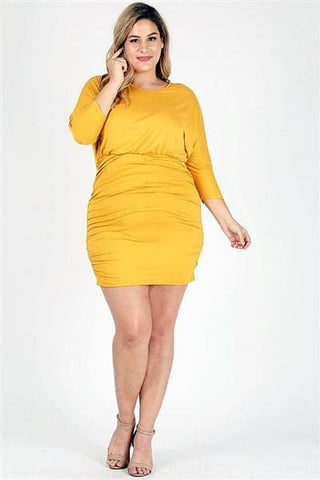 Plus Size Cold Shoulder Ruffle Hem Dress Mustard - Pack of 6