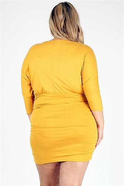 Plus Size 3/4 Sleeve Solid Dress Mustard - Pack of 6