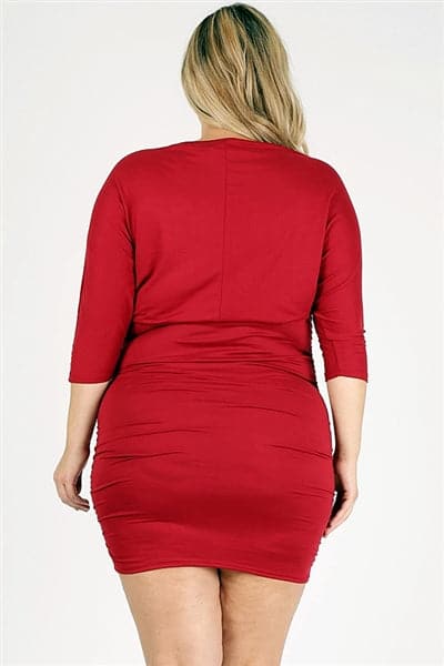 Plus Size 3/4 Sleeve Solid Dress Ruby - Pack of 6