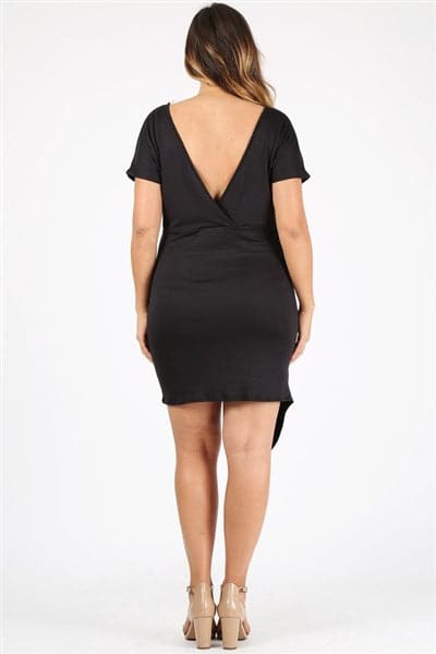 Wholesale Plus Size Asymmetrical Faux-Wrap Dress Black for Sale Wholesale Plus Size Asymmetrical Faux-Wrap Dress Black for Sale