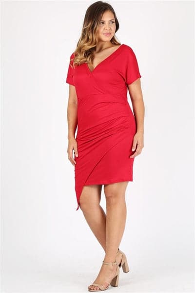 Plus Size Asymmetrical Faux-Wrap Dress Crimson - Pack of 6