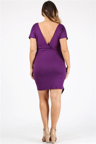 Wholesale Plus Size Asymmetrical Faux-Wrap Dress Eggplant for Sale Wholesale Plus Size Asymmetrical Faux-Wrap Dress Eggplant for Sale