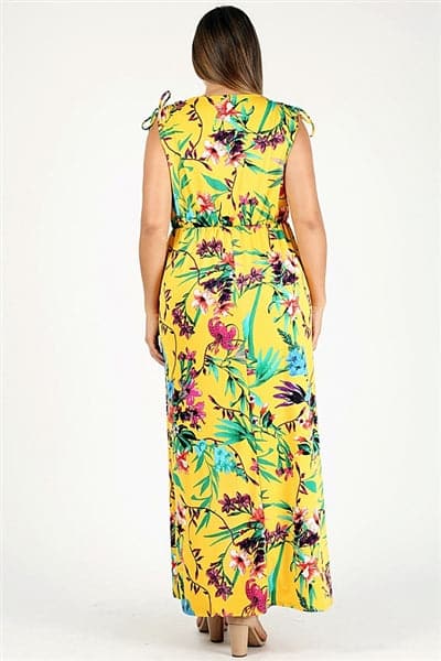 Plus Size Faux Wrap Floral Print Maxi Dress Mustard Royal - Pack of 6