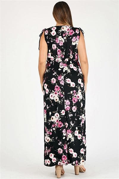 Plus Size Faux Wrap Floral Print Maxi Dress Black Mauve - Pack of 6