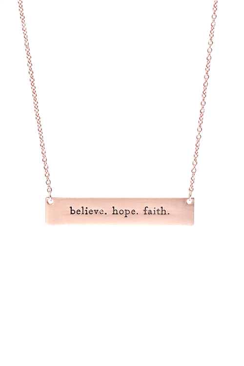 Believe Hope Faith Bar Necklace Rose Gold - Pack of 6