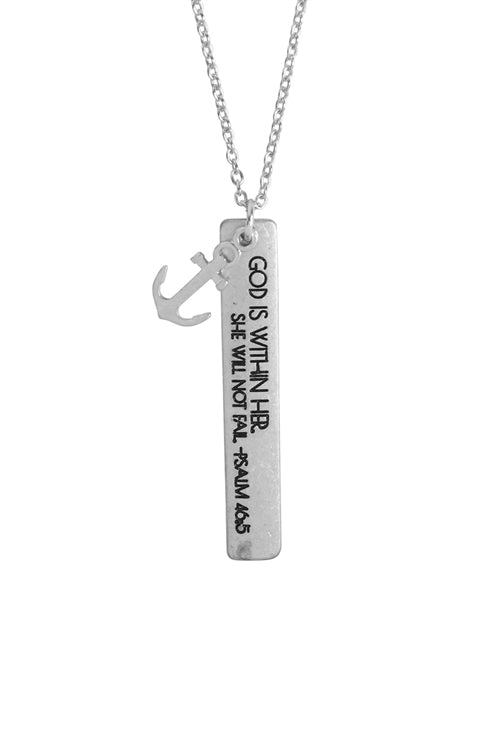 Message "GOD WITHIN HER" Charm Pendant Necklace Matte Silver - Pack of 6