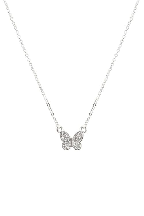 Small Butterfly Pave Cubic Pendant Necklace Crystal Silver - Pack of 6
