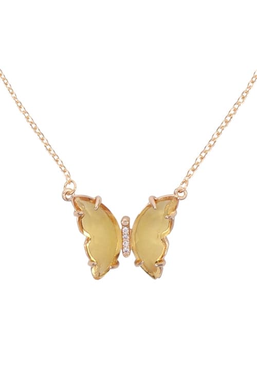 Glass Butterfly Charm Necklace Yellow Gold - Pack of 6