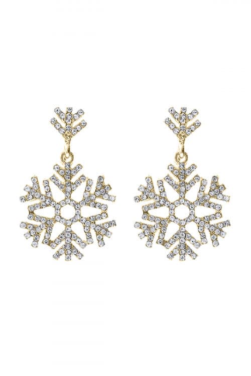 Rhinestone Snowflake Dangle Post Earrings Crystal Gold - Pack of 6