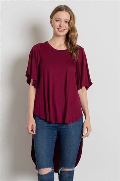 HI-Low Short Sleeve Top Burgundy  - Pack of 6