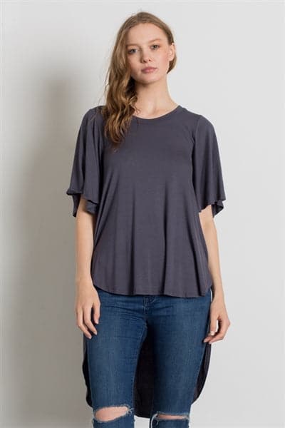 HI-Low Short Sleeve Top Charcoal - Pack of 6