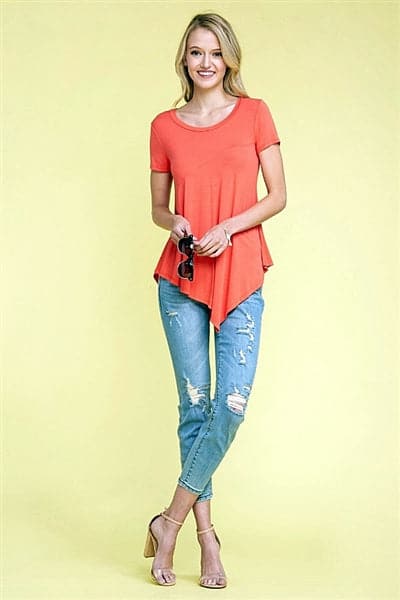 Hi-low Asymmetrical Hem Top Coral - Pack of 6