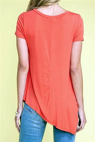 Hi-low Asymmetrical Hem Top Coral - Pack of 6