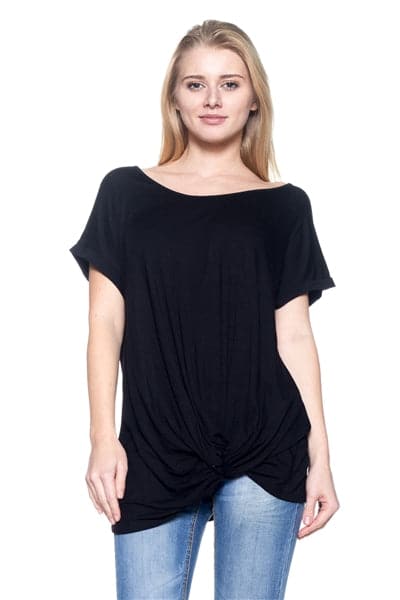 Knot-Front Short Sleeve Top Black - Pack of 6