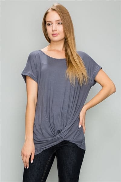Knot-Front Short Sleeve Top Dark Gray - Pack of 6