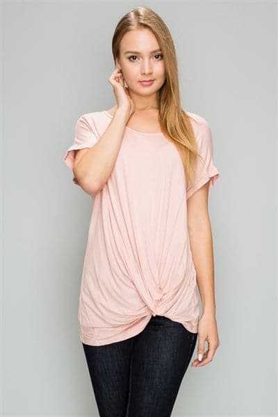 Knot-Front Short Sleeve Top Blush - Pack of 6