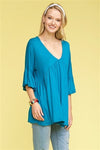 Bell Sleeves Pleated V-Neck Top Teal Blue - Pack of 6