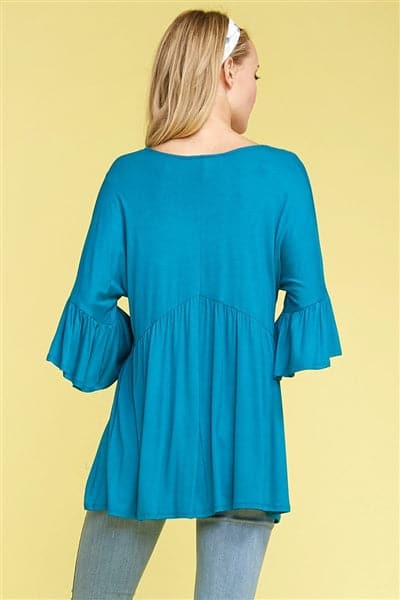 Bell Sleeves Pleated V-Neck Top Teal Blue - Pack of 6